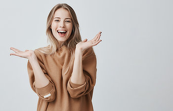 beautiful woman with blonde long hair looking at camera having excited and happy facial expression, Indian Land, SC